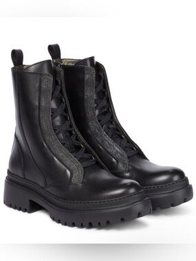 Brunello Cucinelli | Black Leather Combat Boot, EU 36.5